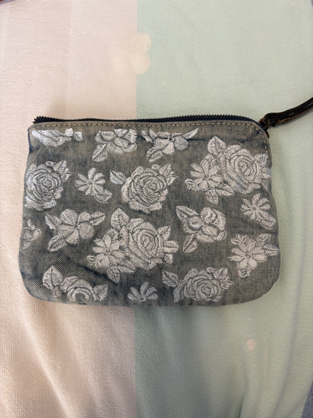 Patricia Nash Gray Floral Embroidered Wristlet